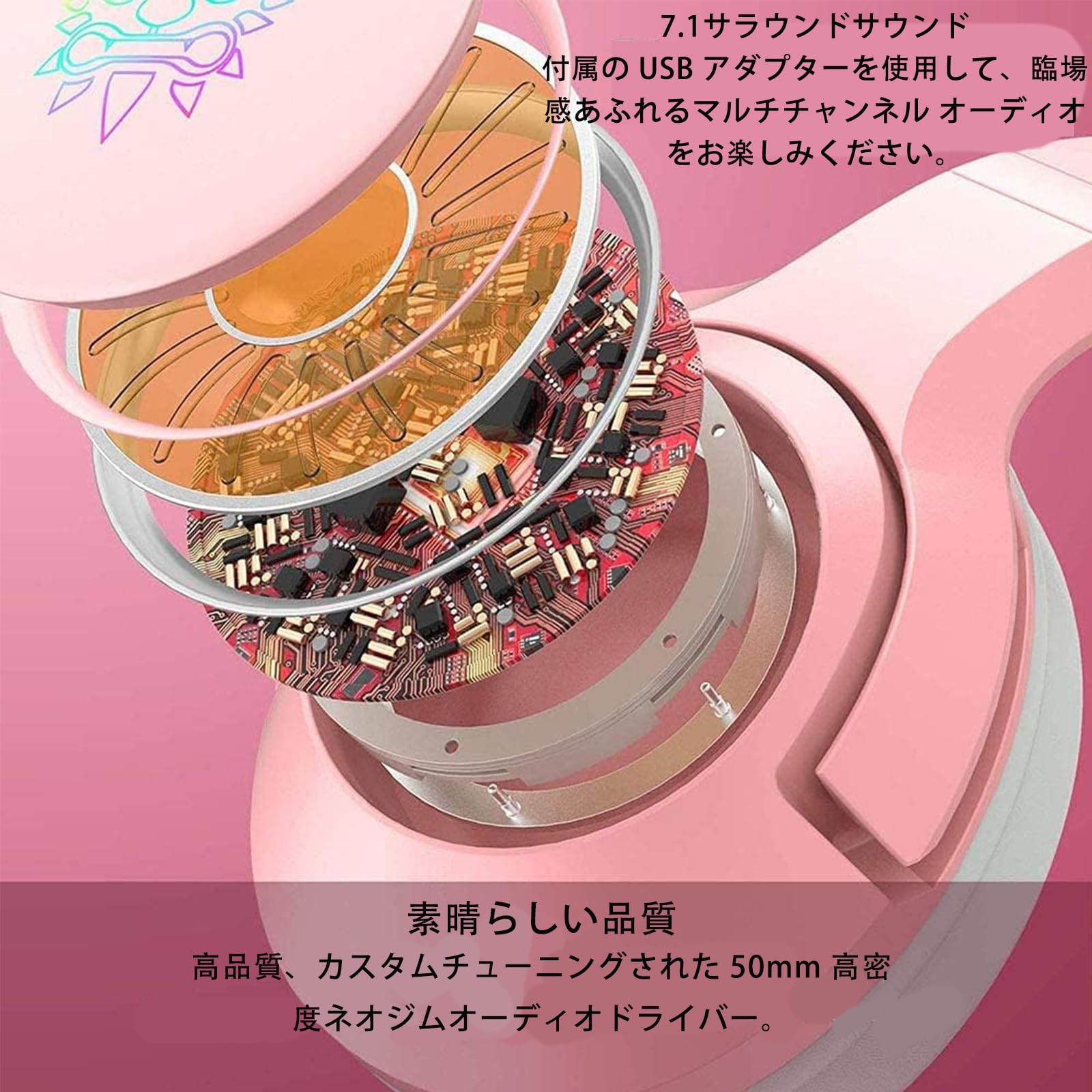 Amazon.co.jp: ピンク ゲーミング ヘッドセット 猫耳ヘッド